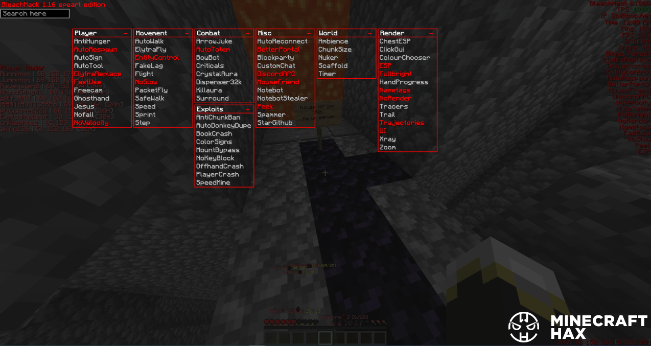 Hacked client BleachHack all versions for Minecraft 1.14.4 ...